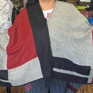 Red and Gray Colorblock Poncho